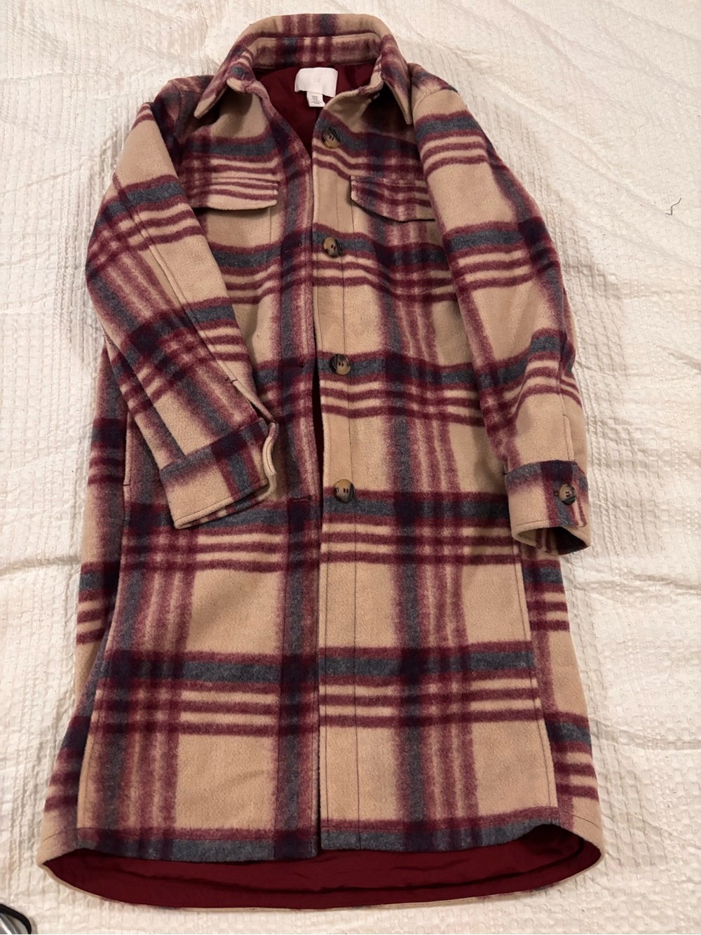 H&M Beige Plaid Trench shacket